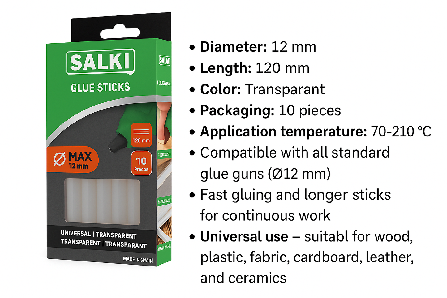 Lijm sticks/staven transparant Salki Ø12mm/10 stuks