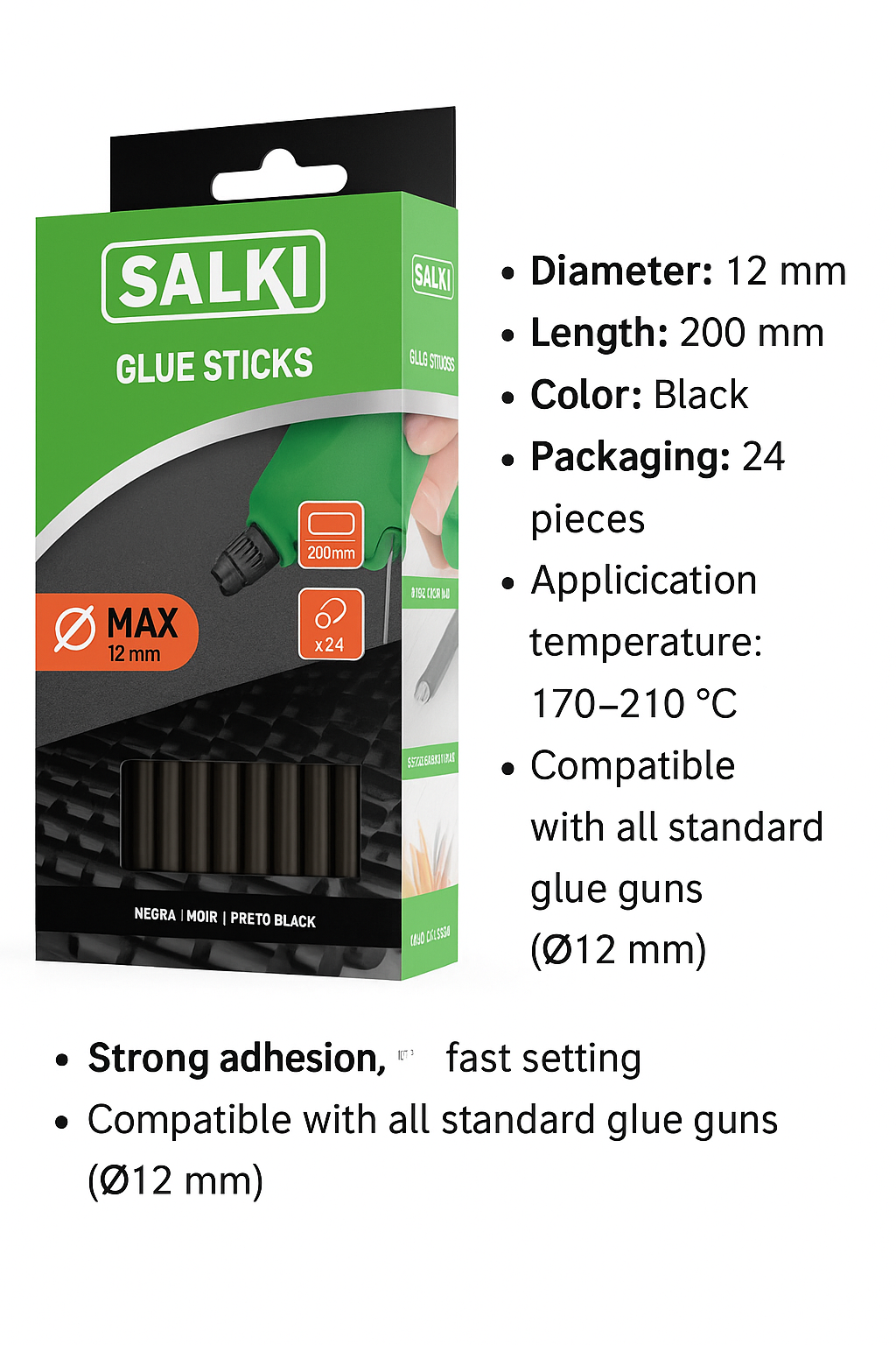 Lijm sticks/staven zwart Salki Ø12mm/24 stuks